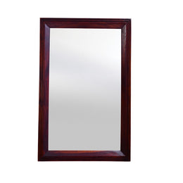 Rectangular wall mirror with a solid wood frame, in a walnut finish, meant for hanging on a wall.