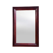 A rectangular wooden frame decorative wall mirror with a brown finish.