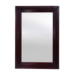 A rectangular walnut finish wooden frame decorative wall mirror.