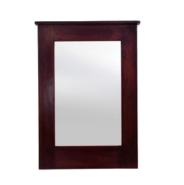 A rectangular wooden frame decorative wall mirror with a walnut finish.