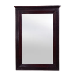 Rectangular wooden mirror frame in walnut finish with a mirror in the center