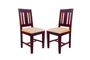 Solid Wood Dining Chairs Set of 2 with Cushions for Living Room in Mahogany Finish