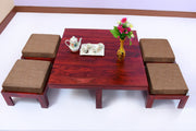 Solid Wood Coffee Table with Stool for Living Room