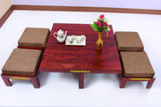 Solid Wood Coffee Table with Stool for Living Room