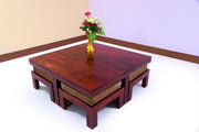Solid Wood Coffee Table with Stool for Living Room