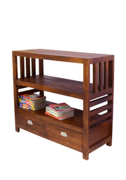 Solid Wood Bookshelves with Drawers for Book Storage in Kapasi Brown Finish