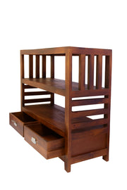 Solid Wood Bookshelves with Drawers for Book Storage in Kapasi Brown Finish