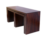 Wooden Coffee Table with Stools for Living Room (Mahogany Finish)