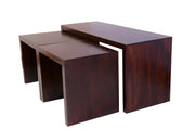 Wooden Coffee Table with Stools for Living Room (Mahogany Finish)