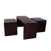 Wooden Coffee Table with Stools for Living Room (Mahogany Finish)