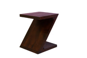 Wooden Z Shape Side End Table for Living Room Home in Walnut Finish