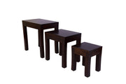 Wooden Nesting Tables Set of 3 Stools For Living Room in Walnut Finish
