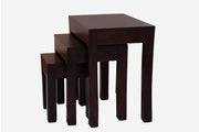 Wooden Nesting Tables Set of 3 Stools For Living Room in Walnut Finish