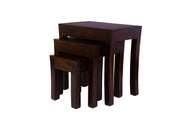 Wooden Nesting Tables Set of 3 Stools For Living Room in Walnut Finish
