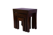 Wooden Nesting Tables Set of 3 Stools For Living Room in Walnut Finish