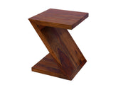 Wooden Z Shape Side End Table for Living Room in Provincial Teak Finish