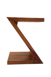 Wooden Z Shape Side End Table for Living Room in Provincial Teak Finish