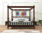 Wooden King Size Poster Bed without Storage for Bedroom & Home (Walnut Finish)