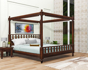 Wooden King Size Poster Bed without Storage for Bedroom & Home (Walnut Finish)