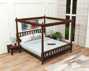 Wooden King Size Poster Bed without Storage for Bedroom & Home (Walnut Finish)