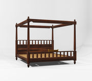 Wooden King Size Poster Bed without Storage for Bedroom & Home (Walnut Finish)