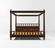 Wooden King Size Poster Bed without Storage for Bedroom & Home (Walnut Finish)