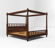 Wooden King Size Poster Bed without Storage for Bedroom & Home (Walnut Finish)
