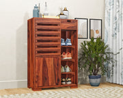Solid Wood Shoe Rack with Cabinet Storage for Living Room
