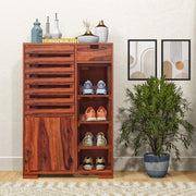 Solid Wood Shoe Rack with Cabinet Storage for Living Room