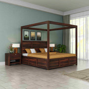 Solid Wood Poster Bed with Storage for Bedroom