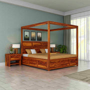 Solid Wood Poster Bed with Storage for Bedroom
