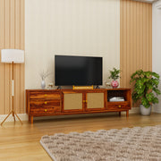 Solid Wood TV Cabinet with 2 Doors & 4 Drawers for Living Room