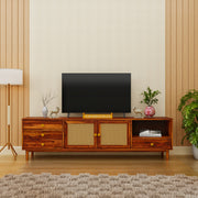 Solid Wood TV Cabinet with 2 Doors & 4 Drawers for Living Room