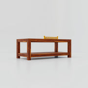 Solid Wood Coffee Table With Glass for Living Room in Natural Finish