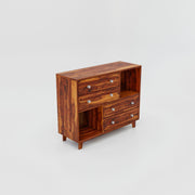 Wooden Chest of Drawers for Living Room in Natural and Walnut Finish