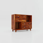 Wooden Chest of Drawers for Living Room in Natural and Walnut Finish