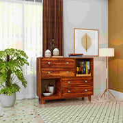 Wooden Chest of Drawers for Living Room in Natural and Walnut Finish