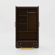 Wooden wardrobe with open doors on a white background, branded 'Furniseworlds'.