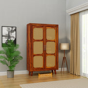 Mango Wood Wardrobe with Cabinet Storage for Bedroom
