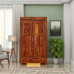 Solid Wood Wardrobe for Clothes in Honey Finish