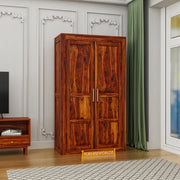 Wooden Wardrobe for Bedroom in Honey Teak Finish