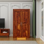 Wooden Wardrobe for Bedroom in Honey Teak Finish