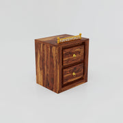 Solid Wood Bedside Table with Drawers for Bedroom in Teak Finish