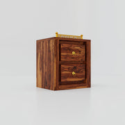 Solid Wood Bedside Table with Drawers for Bedroom in Teak Finish