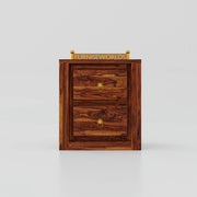 Solid Wood Bedside Table with Drawers for Bedroom in Teak Finish