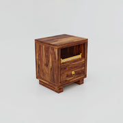 Wooden Bedside Table for Bedroom with Drawer in Teak Finish