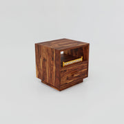 Solid Wood Bedside Table with Drawer in Natural Brown Finish