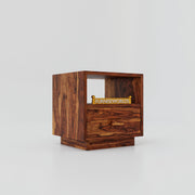 Solid Wood Bedside Table with Drawer in Natural Brown Finish