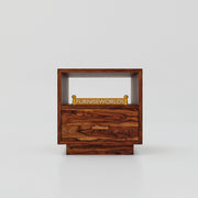 Solid Wood Bedside Table with Drawer in Natural Brown Finish