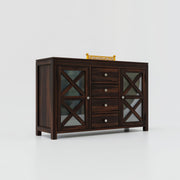 Solid Wood Sideboard Cabinet with Drawers for Bedroom in Honey Finish